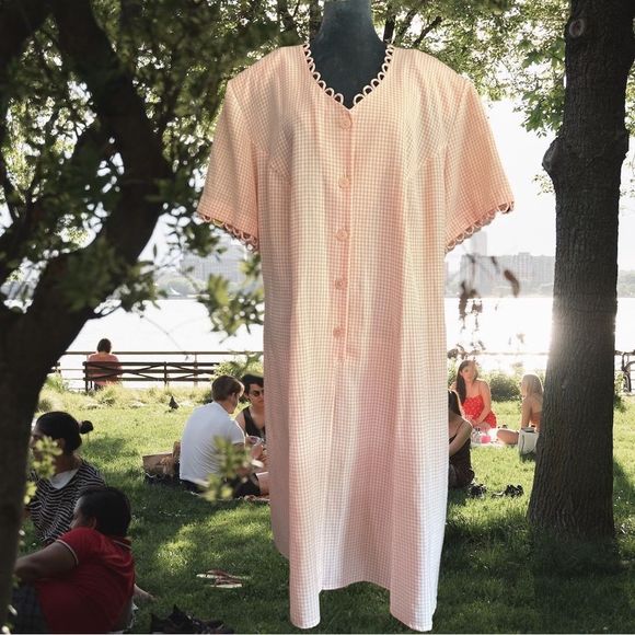 Vintage Kathy Lee peach gingham midi loop details cute corset tie in back - Picture 1 of 6